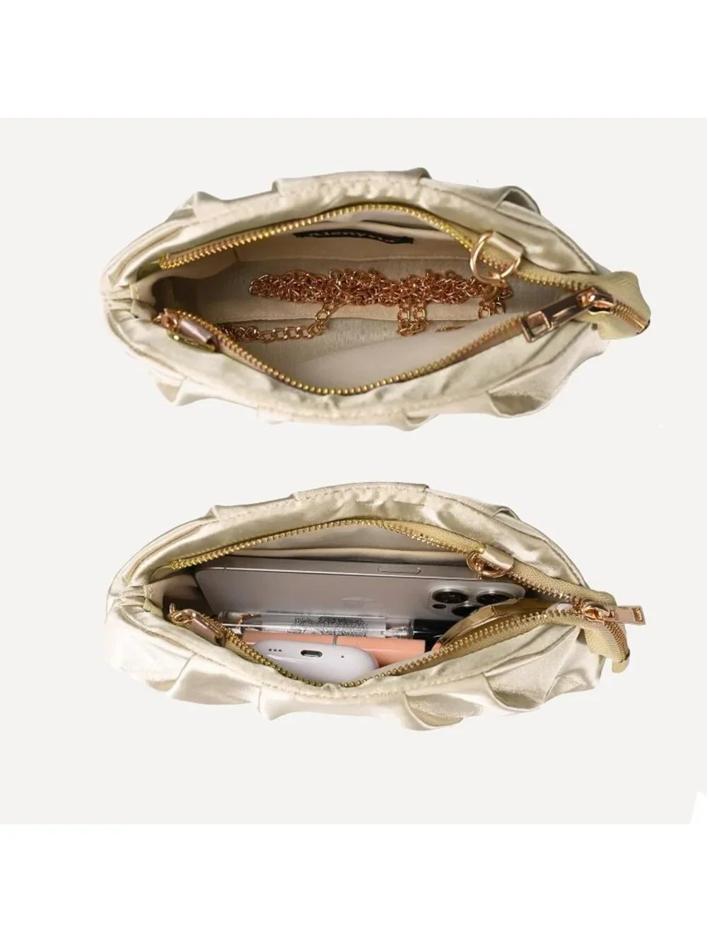 Women's Champagne Pleated Satin Clutch Purse Formal Evening Wedding Bag